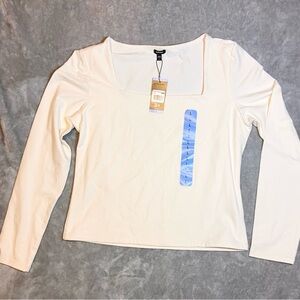 NEW Express Women Soft Stretch Long Sleeve Lightweight Squareneck Top Cream NWT
